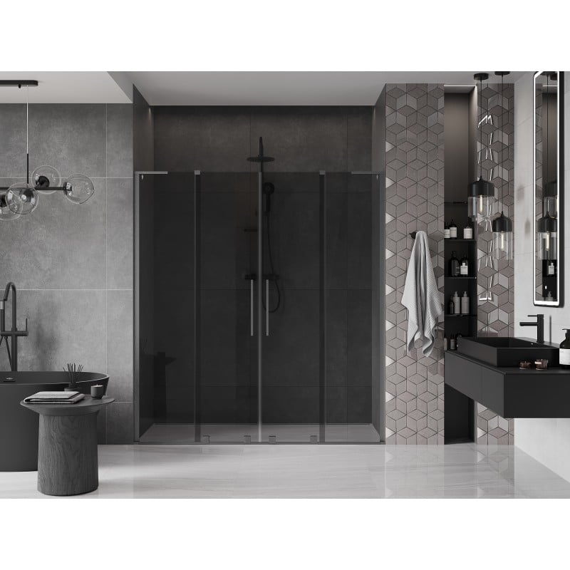 Mexen Velar L Duo Schiebetüren Dusche 200 cm, grafit, gebürstet gun gray - 871-200-003-42-66