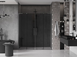 Mexen Velar L Duo Schiebetüren Dusche 200 cm, grafit, gebürstet gun gray - 871-200-003-42-66