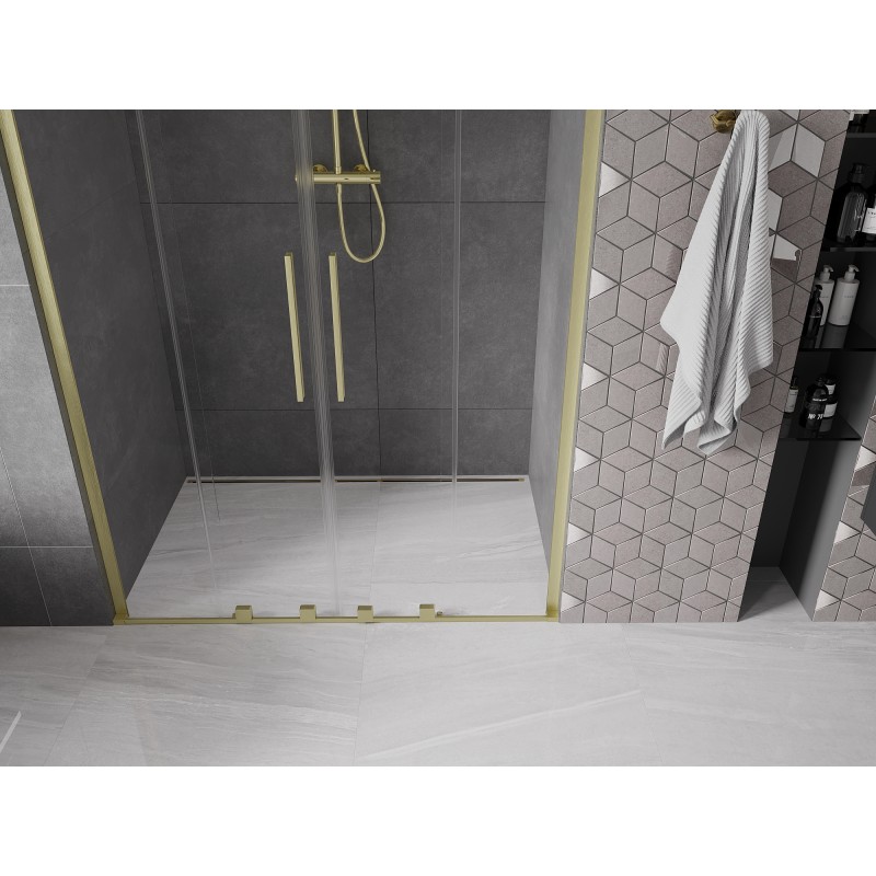 Mexen Velar L Duo Schiebetüren für Duschkabine 140 cm, transparent, gebürstetes Gold - 871-140-003-02-55
