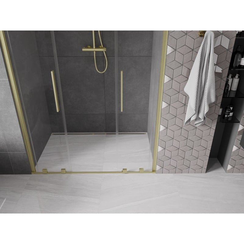 Mexen Velar L Duo Schiebetür 160 cm, transparent, gebürstetes Gold - 871-160-003-02-55