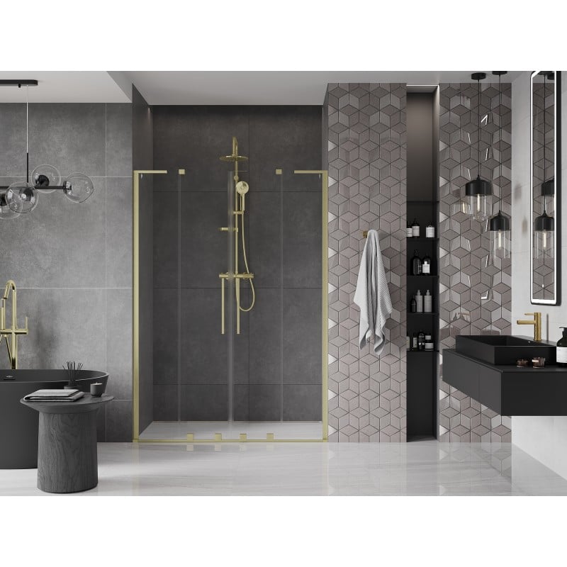 Mexen Velar L Duo Schiebetüren für Duschkabine 140 cm, transparent, gebürstetes Gold - 871-140-003-02-55