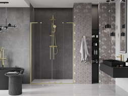 Mexen Velar L Duo Duschschiebetür 150 cm, transparent, gebürstetes Gold - 871-150-003-02-55