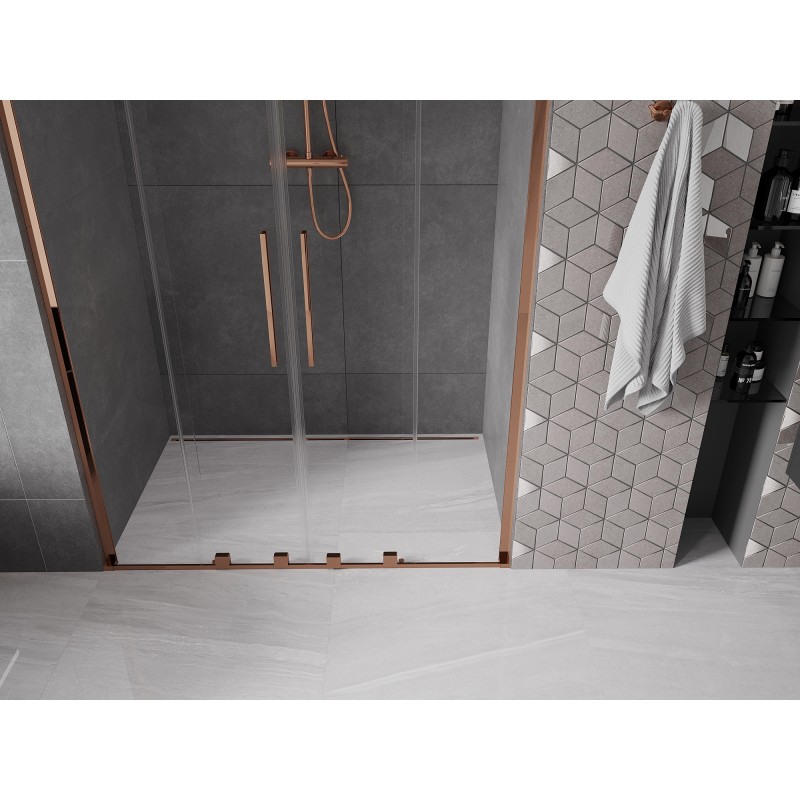 Mexen Velar L Duo Schiebetür Duschwand 140 cm, transparent, Roségold - 871-140-003-02-60