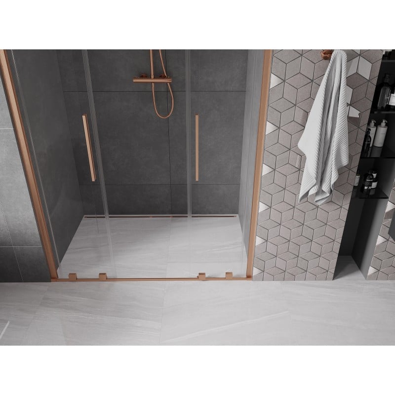 Mexen Velar L Duo Schiebetür für Duschkabine 150 cm, transparent, gebürstetes Kupfer - 871-150-003-02-65