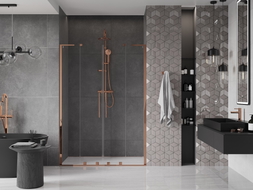 Mexen Velar L Duo Schiebetür-Duschabtrennung 150 cm, transparent, Roségold - 871-150-003-02-60