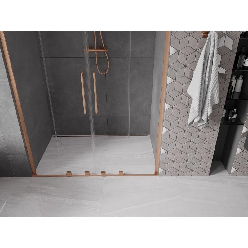 Mexen Velar L Duo Schiebetür für Duschkabine 150 cm, transparent, gebürstetes Kupfer - 871-150-003-02-65