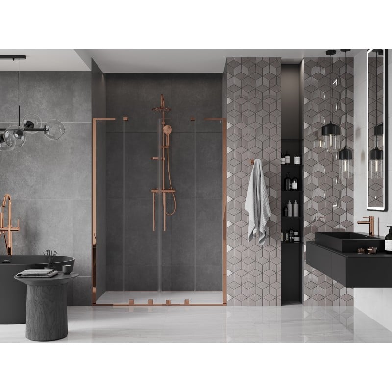 Mexen Velar L Duo Duschschiebetür 160 cm, transparent, Roségold - 871-160-003-02-60