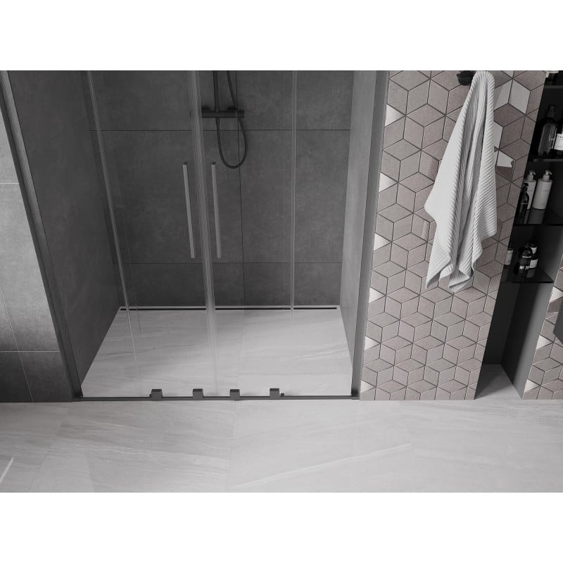 Mexen Velar L Duo Schiebetür Dusche 160 cm, transparent, gebürstetes Gun Gray - 871-160-003-02-66