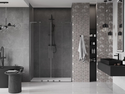 Mexen Velar L Duo Schiebetür Dusche 160 cm, transparent, gebürstetes Gun Gray - 871-160-003-02-66