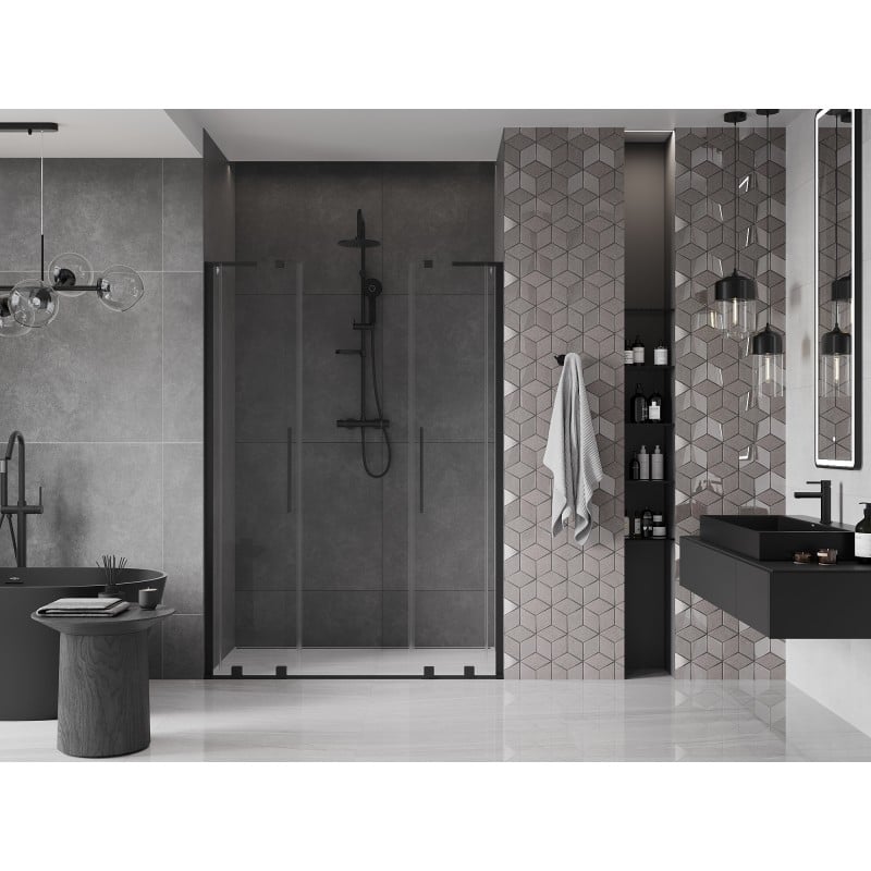 Mexen Velar L Duo Schiebetüren 160 cm, transparent, schwarz - 871-160-003-02-70