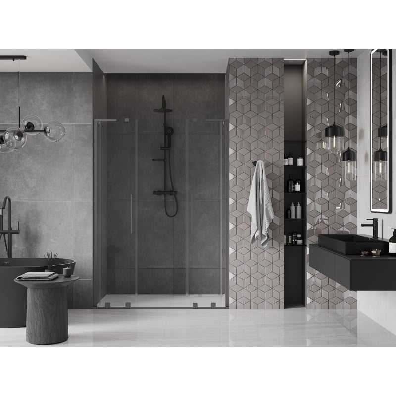 Mexen Velar L Duo Schiebetür Dusche 150 cm, transparent, Gun Metal - 871-150-003-02-95