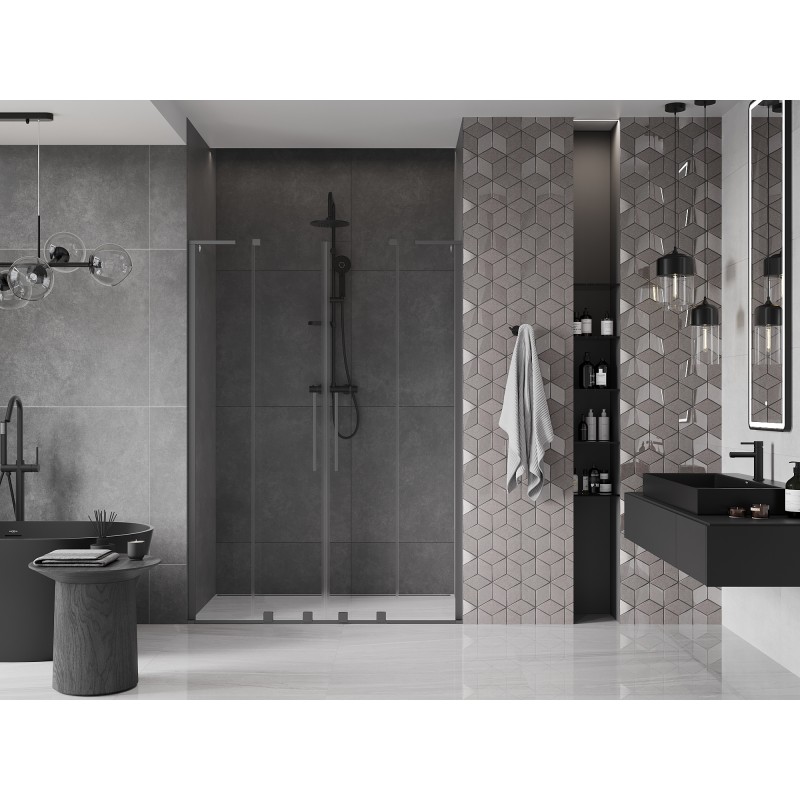 Mexen Velar L Duo Schiebetür für Dusche 160 cm, transparent, Gun Metal - 871-160-003-02-95