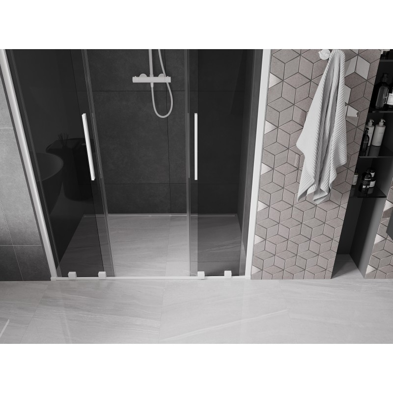 Mexen Velar L Duo Schiebetüren für die Dusche 140 cm, graphit, weiß - 871-140-003-42-20
