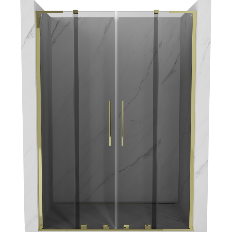Mexen Velar L Duo Schiebetür Duschwand 160 cm, Graphit, Gold - 871-160-003-42-50