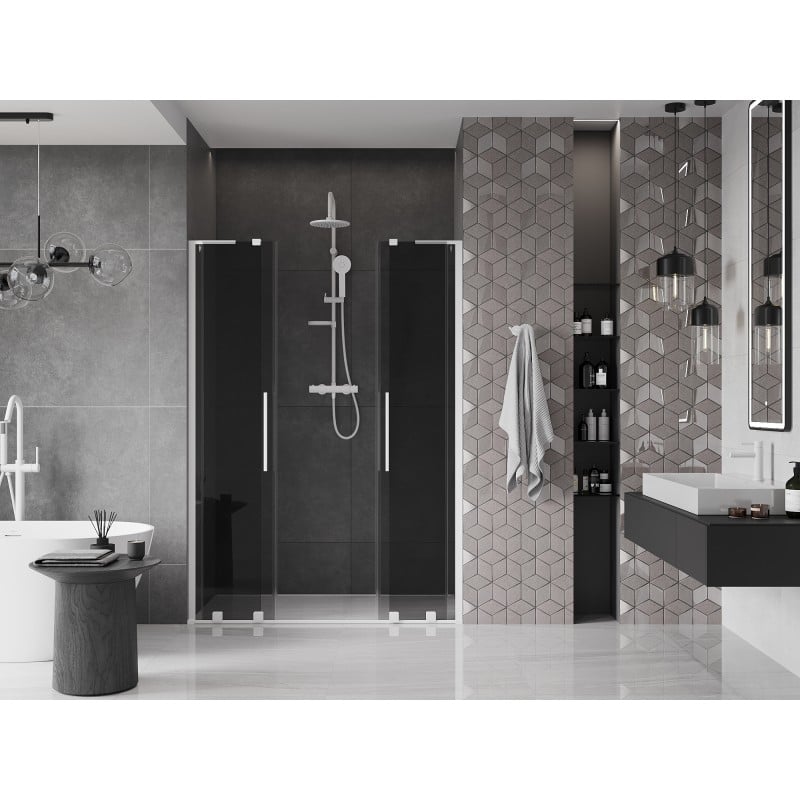 Mexen Velar L Duo Schiebetüren für die Dusche 140 cm, graphit, weiß - 871-140-003-42-20