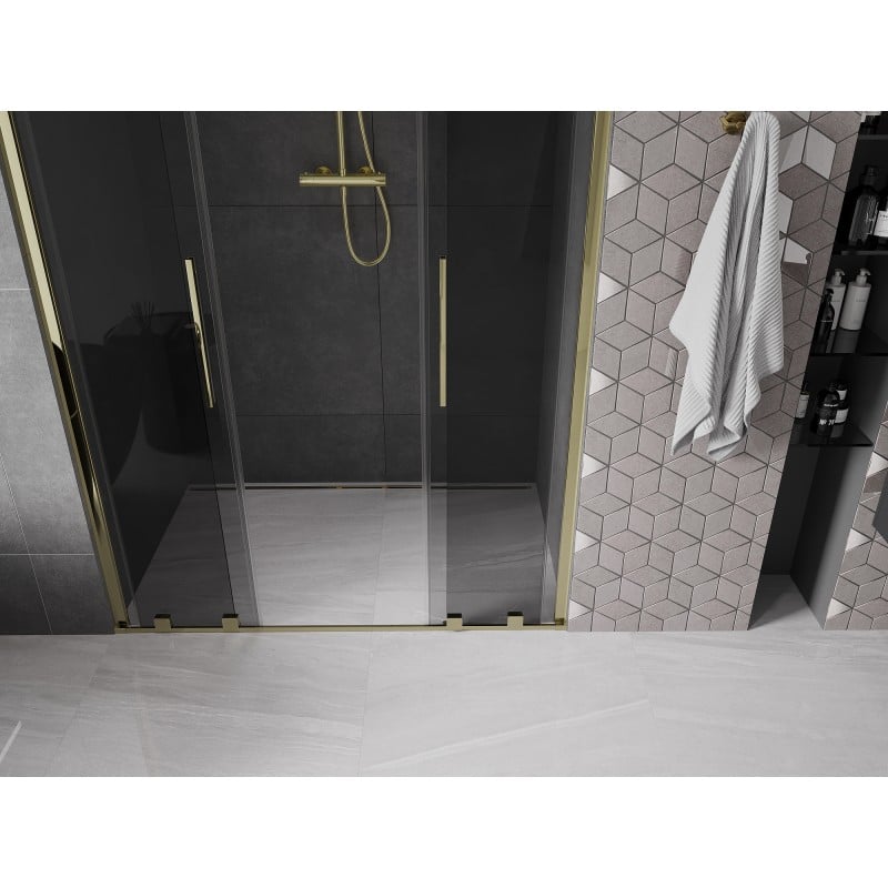 Mexen Velar L Duo Schiebetür Dusche 150 cm, Graphit, Gold - 871-150-003-42-50