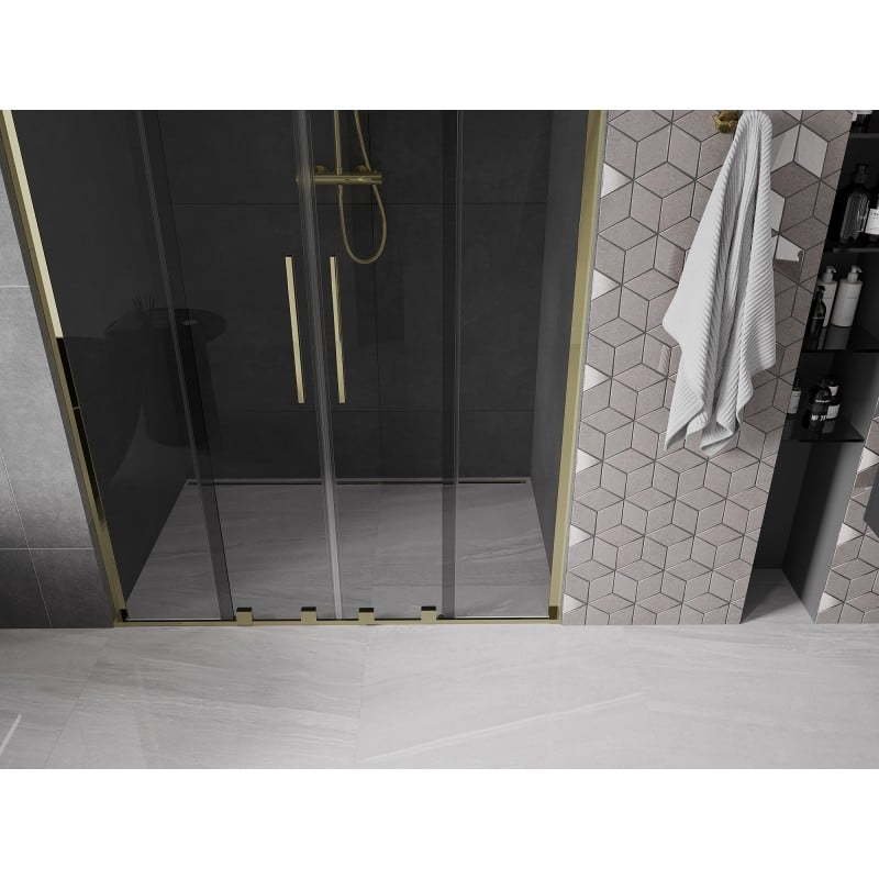 Mexen Velar L Duo Schiebetür Duschwand 160 cm, Graphit, Gold - 871-160-003-42-50