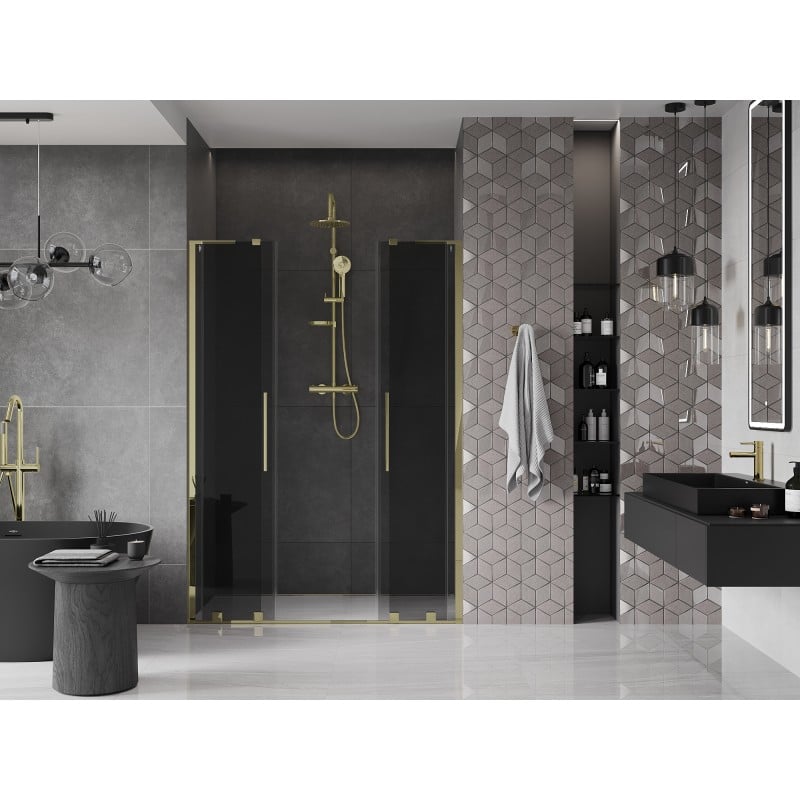 Mexen Velar L Duo Schiebetür Duschwand 160 cm, Graphit, Gold - 871-160-003-42-50