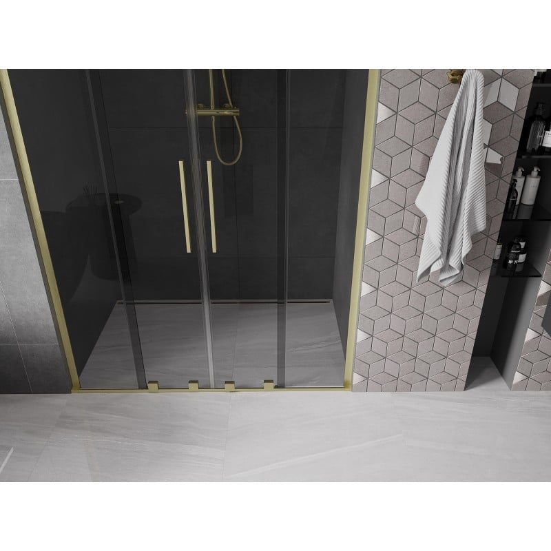 Mexen Velar L Duo Schiebetüren für die Dusche 160 cm, grafit, gold gebürstet - 871-160-003-42-55