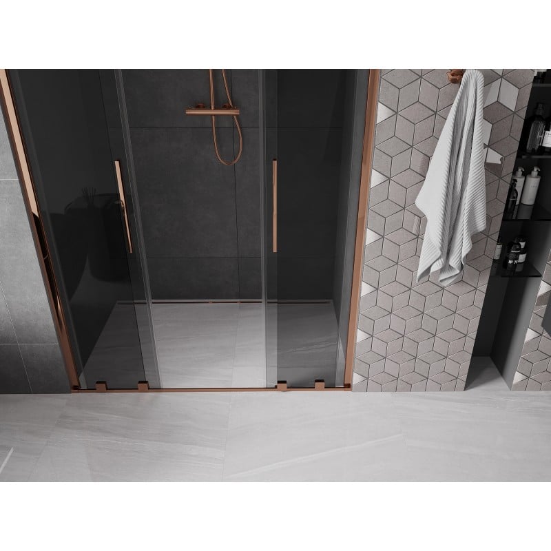 Mexen Velar L Duo Schiebetür 140 cm Dusche, Graphit, Roségold - 871-140-003-42-60