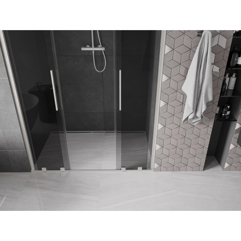 Mexen Velar L Duo Schiebetür Duschwand 140 cm, Grafit, Gebürsteter Nickel - 871-140-003-42-97