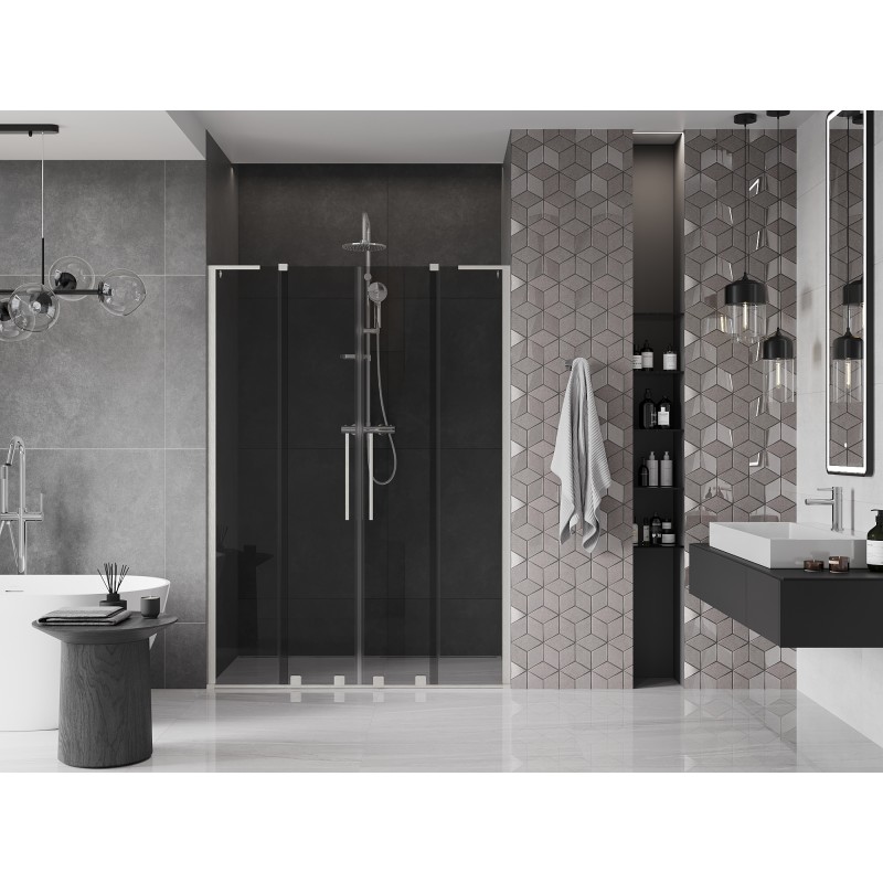 Mexen Velar L Duo Schiebetür Duschwand 140 cm, Grafit, Gebürsteter Nickel - 871-140-003-42-97