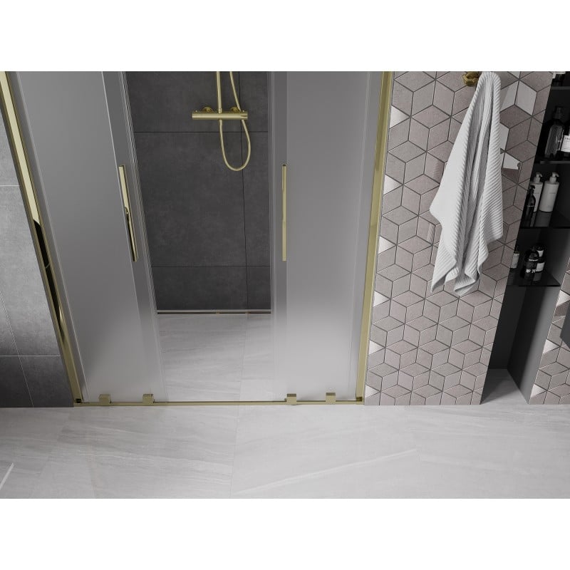 Mexen Velar L Duo Schiebetür Duschkabine 140 cm, satiniert, gold - 871-140-003-32-50