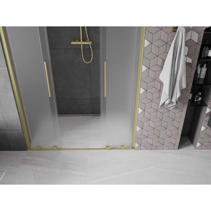 Mexen Velar L Duo Schiebeduschtür 150 cm, Milchglas, gebürstetes Gold - 871-150-003-32-55