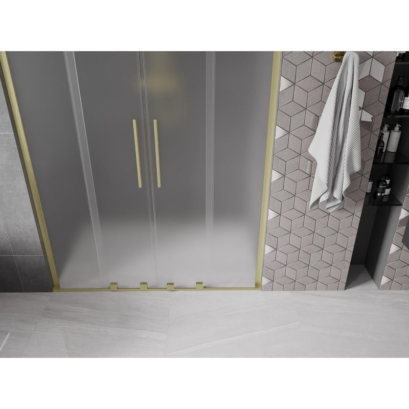 Mexen Velar L Duo Schiebetüren 140 cm, Eisglas, gebürstetes Gold - 871-140-003-32-55