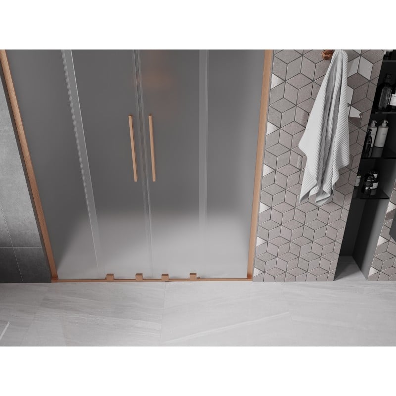 Mexen Velar L Duo Schiebetür Duschabtrennung 150 cm, Milchglas, gebürstetes Kupfer - 871-150-003-32-65