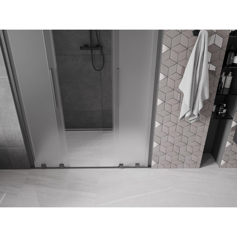 Mexen Velar L Duo Schiebetüren 160 cm, Mattglas, gebürstetes Gun Grau - 871-160-003-32-66
