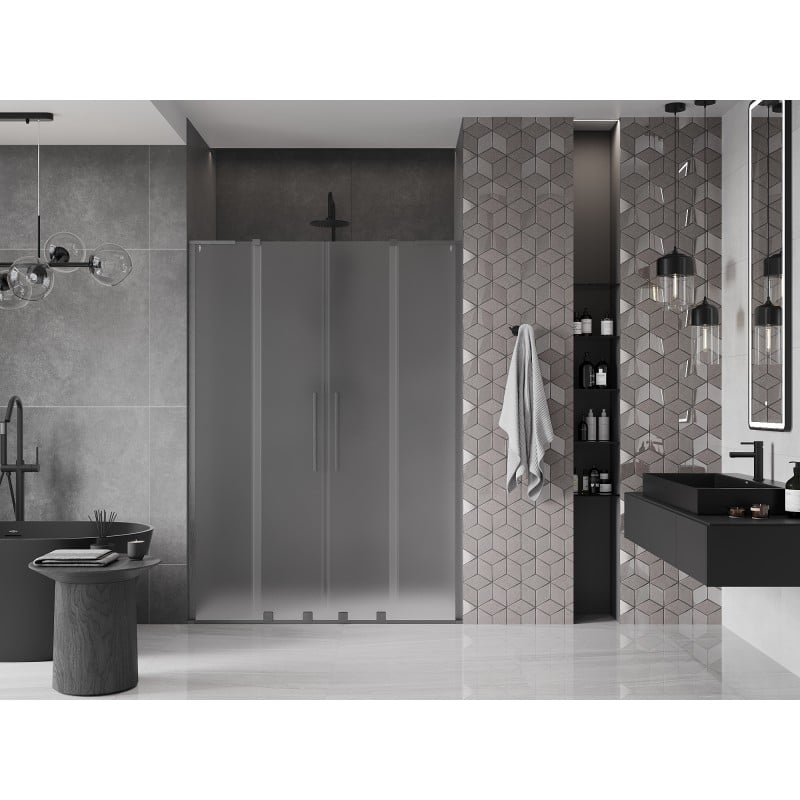 Mexen Velar L Duo Schiebetür Dusche 140 cm, matt, gun gray gebürstet - 871-140-003-32-66