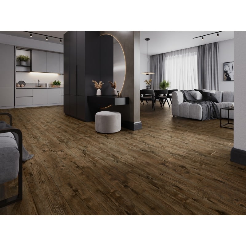 Mexen Orange Beach Muster von SPC-Vinylpaneelen 6,5 mm, IXPE-Unterlage 1,5 mm, 4 V-Fuge, Nussbaum - F1028-S