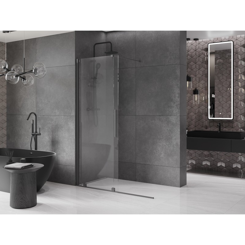 Mexen Velar Schiebetür-Duschwand Walk-in 140 x 200 cm, transparent 8 mm, Gun Metal - 871-140-000-03-95