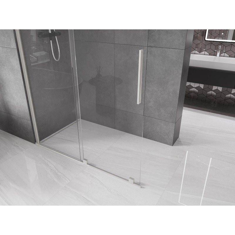 Mexen Velar Schiebeduschwand Walk-in 150 x 200 cm, transparent 8 mm, gebürstetes Nickel - 871-150-000-03-97