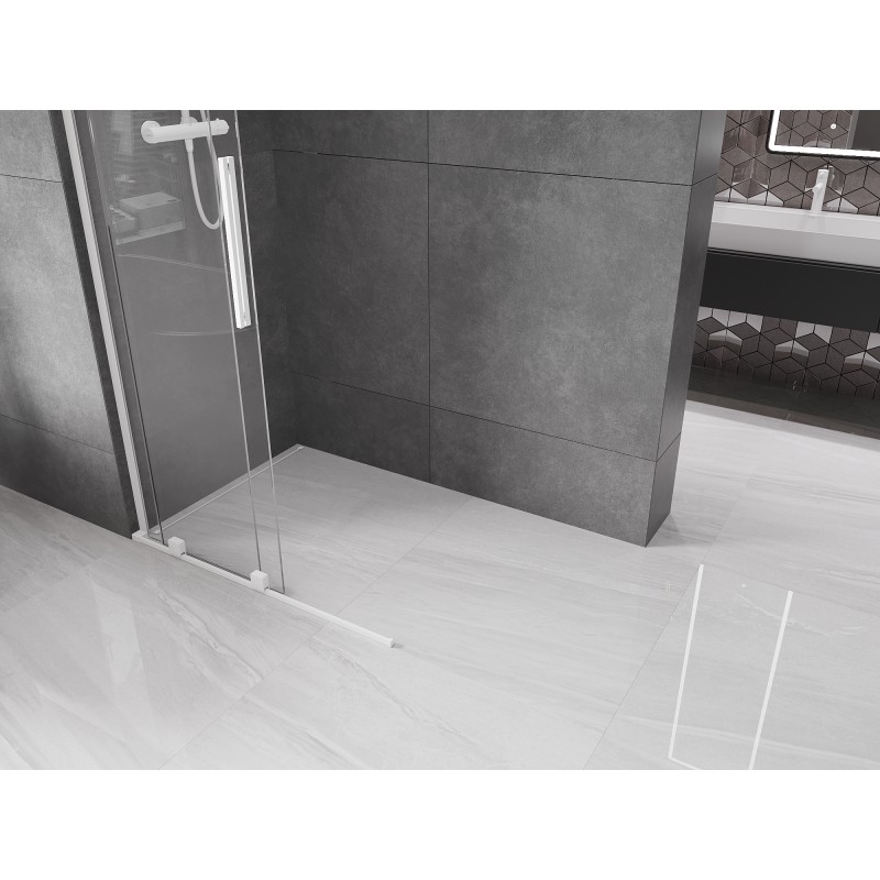 Mexen Velar L Duschwand verschiebbar Walk-in 110 x 200 cm, transparent 8 mm, weiß - 871-110-003-03-20