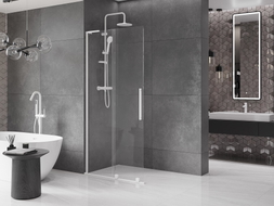 Mexen Velar L Duschwand verschiebbar Walk-in 110 x 200 cm, transparent 8 mm, weiß - 871-110-003-03-20