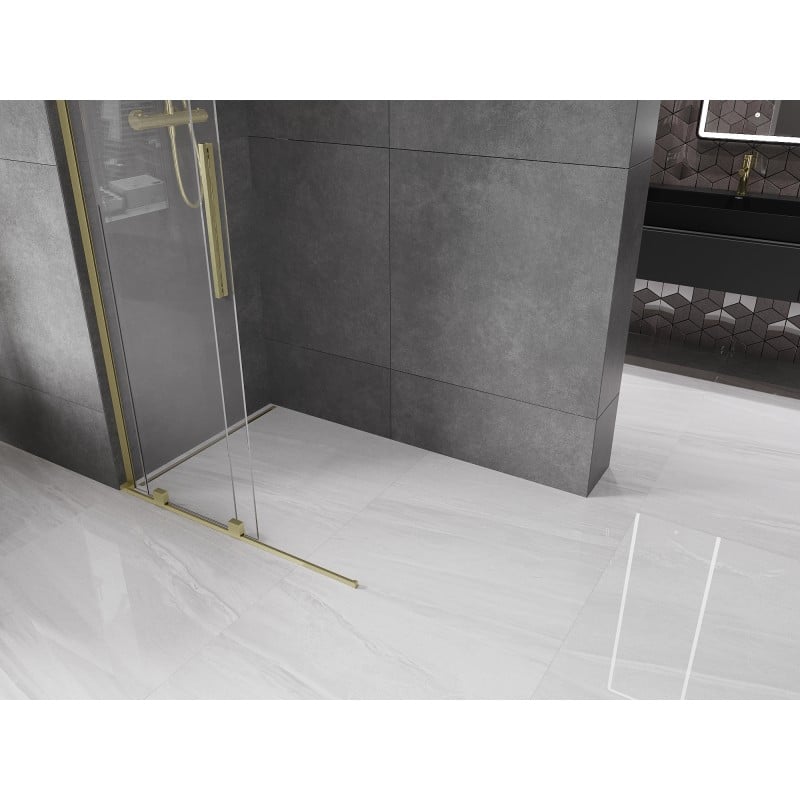 Mexen Velar L Schiebetür-Duschwand Walk-in 100 x 200 cm, transparent 8 mm, gold gebürstet - 871-100-003-03-55