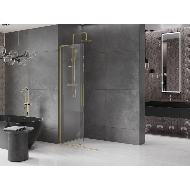 Mexen Velar L Schiebewand für begehbare Dusche 110 x 200 cm, transparent 8 mm, gold gebürstet - 871-110-003-03-55