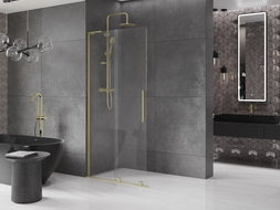 Mexen Velar L Schiebewand für begehbare Dusche 110 x 200 cm, transparent 8 mm, gold gebürstet - 871-110-003-03-55