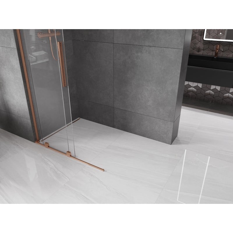 Mexen Velar L Schiebeduschwand Walk-in 110 x 200 cm, transparent 8 mm, gebürstetes Kupfer - 871-110-003-03-65