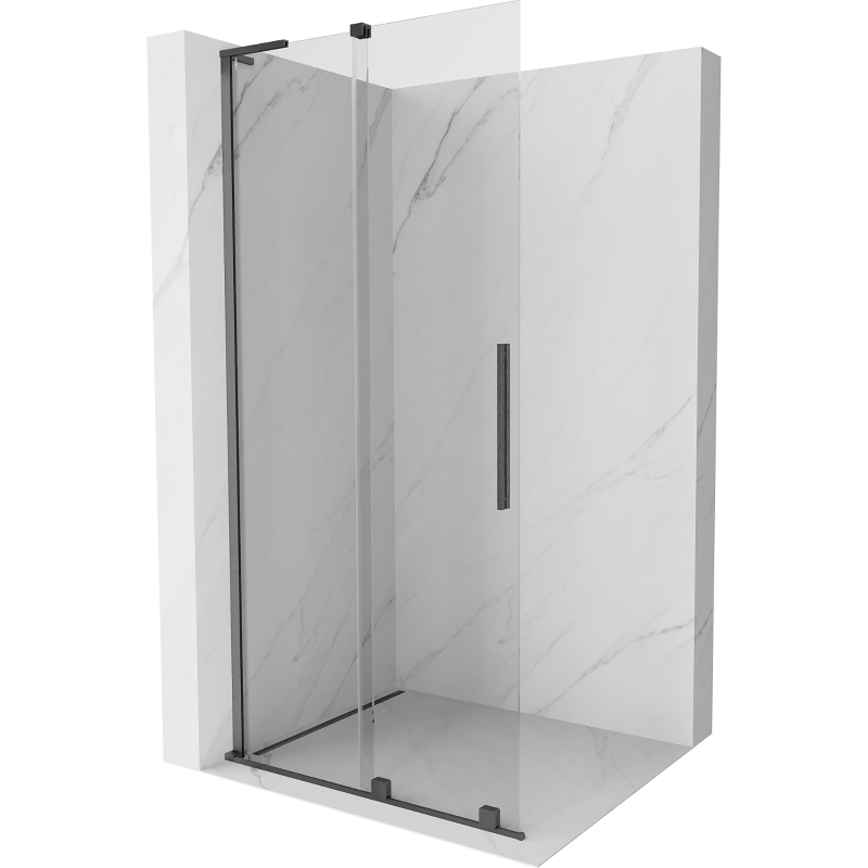 Mexen Velar L Schiebetür-Duschwand Walk-in 90 x 200 cm, transparent 8 mm, gebürstetes Gun Gray - 871-090-003-03-66