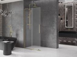 Mexen Velar L Duschwand Schiebetür Walk-in 90 x 200 cm, mattiert 8 mm, gold - 871-090-003-33-50