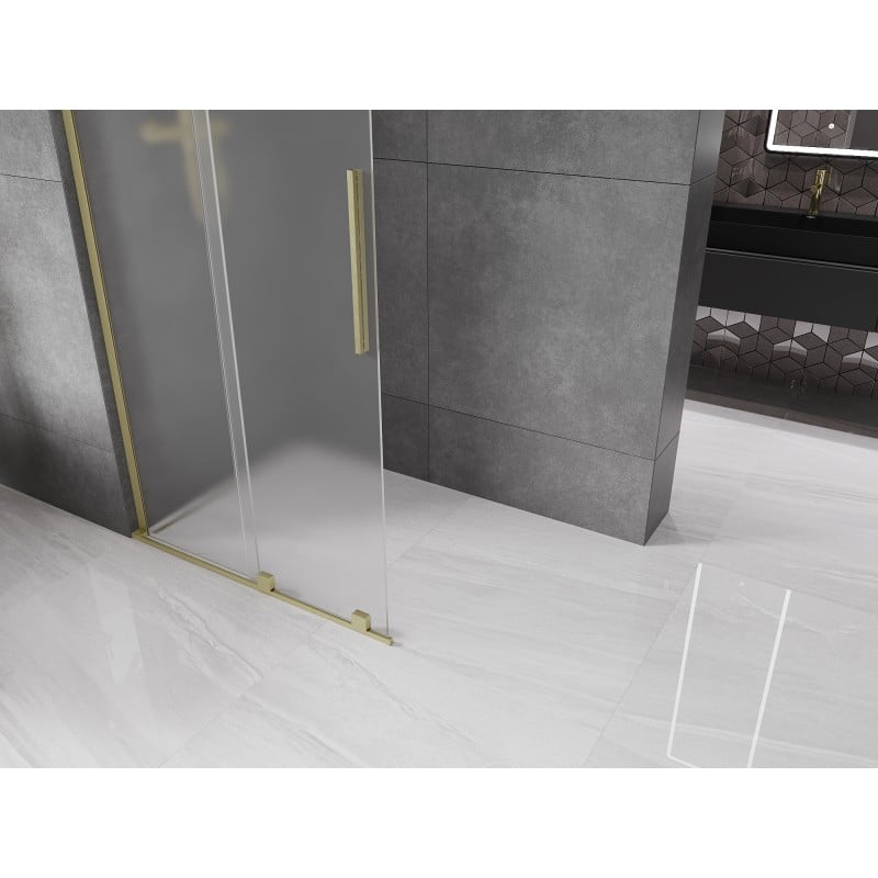 Mexen Velar L, verschiebbare Walk-in-Duschwand 90 x 200 cm, mattiert 8 mm, gebürstet gold - 871-090-003-33-55
