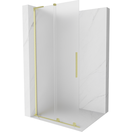 Mexen Velar L Duschwand schiebbar Walk-in 100 x 200 cm, satiniert 8 mm, gold gebürstet - 871-100-003-33-55