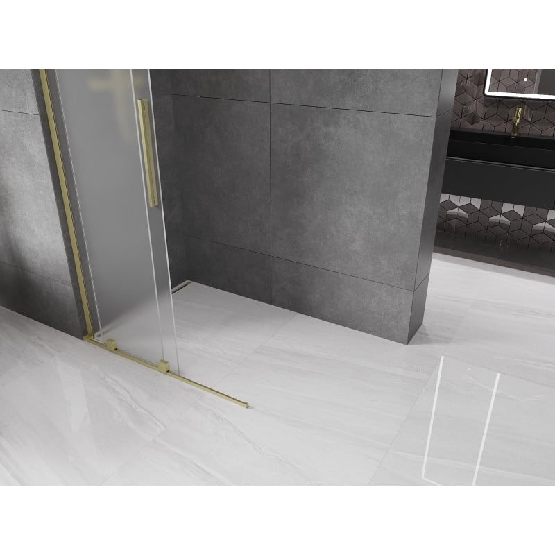 Mexen Velar L Duschwand schiebbar Walk-in 100 x 200 cm, satiniert 8 mm, gold gebürstet - 871-100-003-33-55