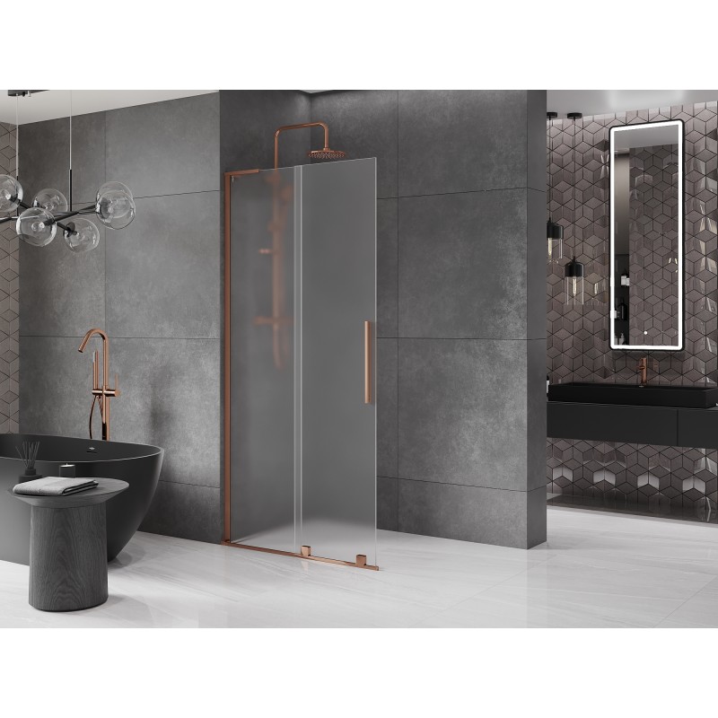 Mexen Velar L Duschwand zum Schieben Walk-in 90 x 200 cm, satiniert 8 mm, Roségold - 871-090-003-33-60