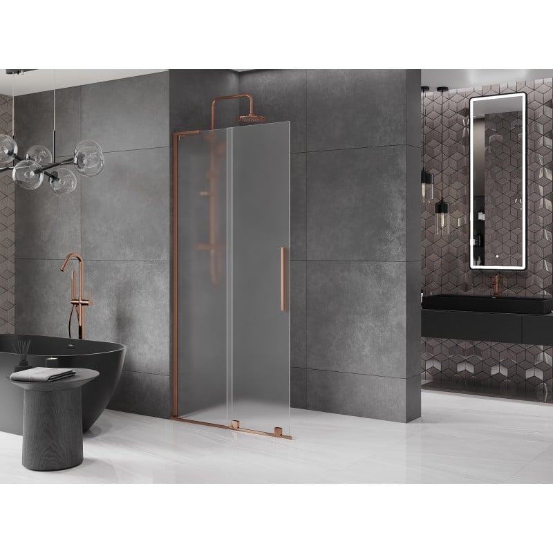 Mexen Velar L Duschwand Schiebetür Walk-in 100 x 200 cm, Frost 8 mm, Roségold - 871-100-003-33-60