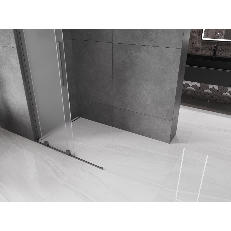 Mexen Velar L Duschwand zum Schieben Walk-in 100 x 200 cm, mattiert 8 mm, gebürstet gun gray - 871-100-003-33-66