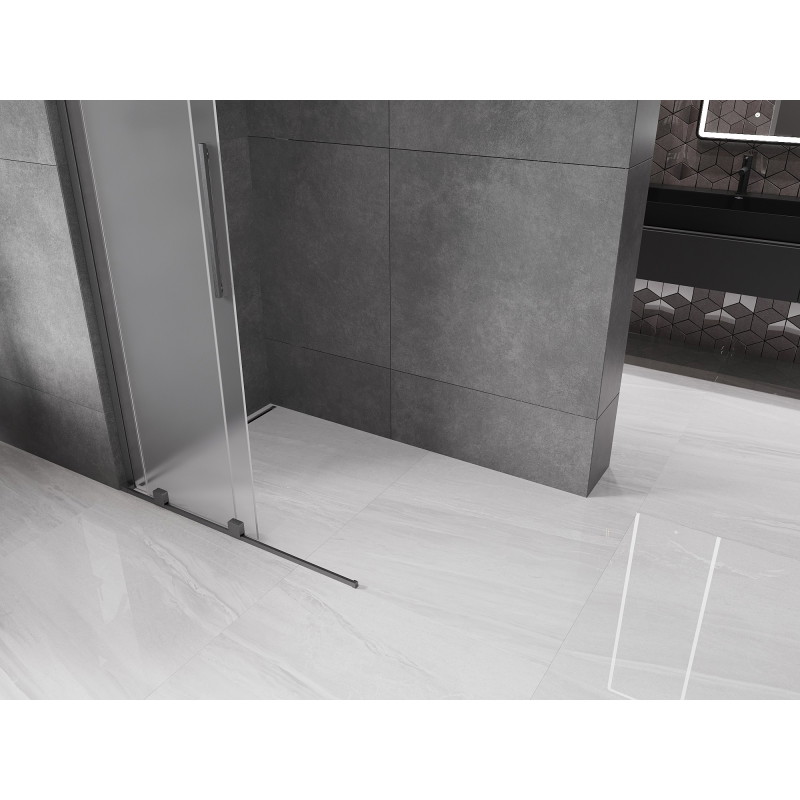 Mexen Velar L Schiebetür-Duschwand Walk-in 100 x 200 cm, mattiert 8 mm, gebürstetes Gun Gray - 871-100-003-33-66